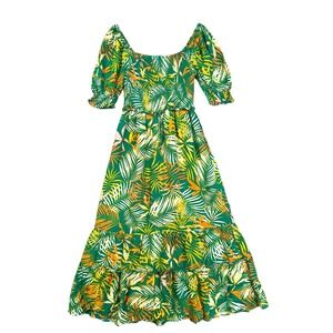 Betsey Johnson Womens Size Small Maxi Dress Palm Tree Island Green Tiered Lined
